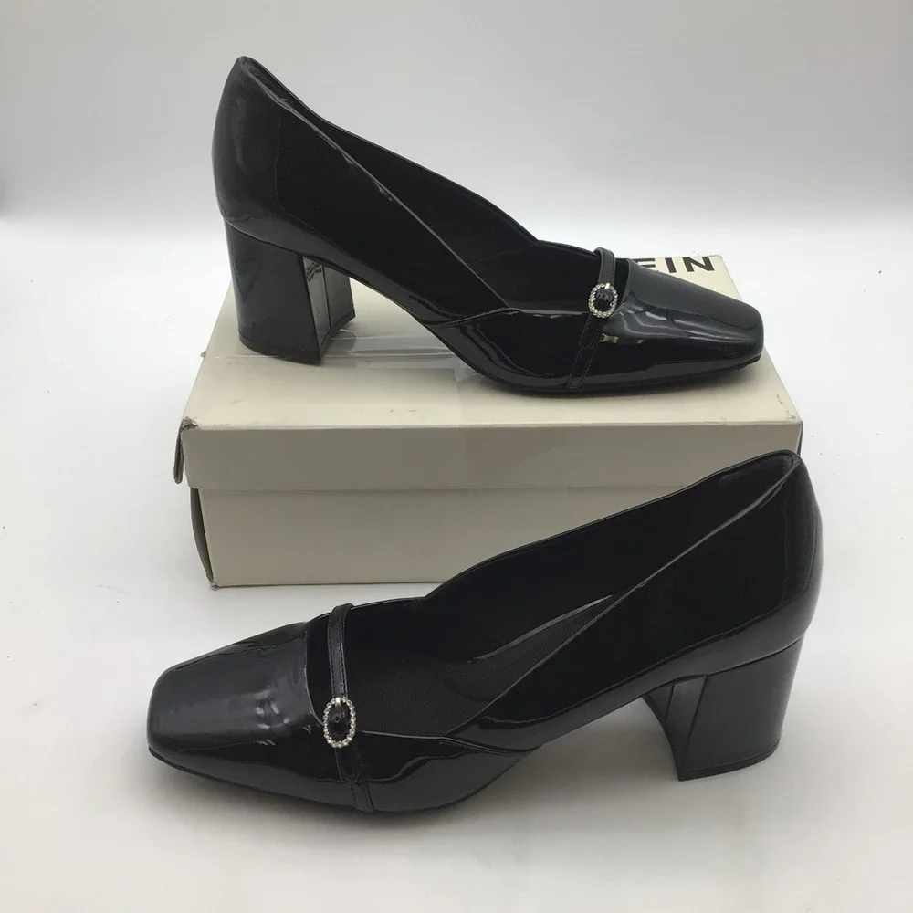 Anne Klein Black Square Toe AKLAURAL Block Heel Mary Jane Pumps Women Size 11